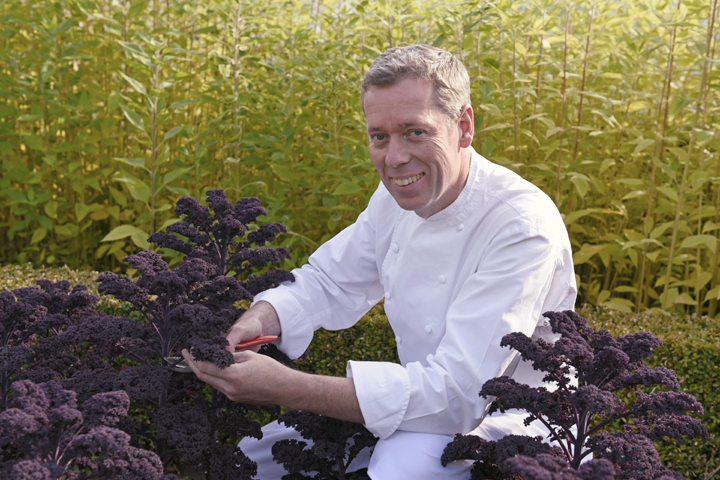  Executive chef David McCann collecting organic vegetables from the Dromoland Gardens 